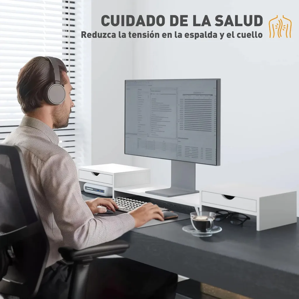 Support moniteur pour double écran blanc - Idéal bureau et télétravail - 6