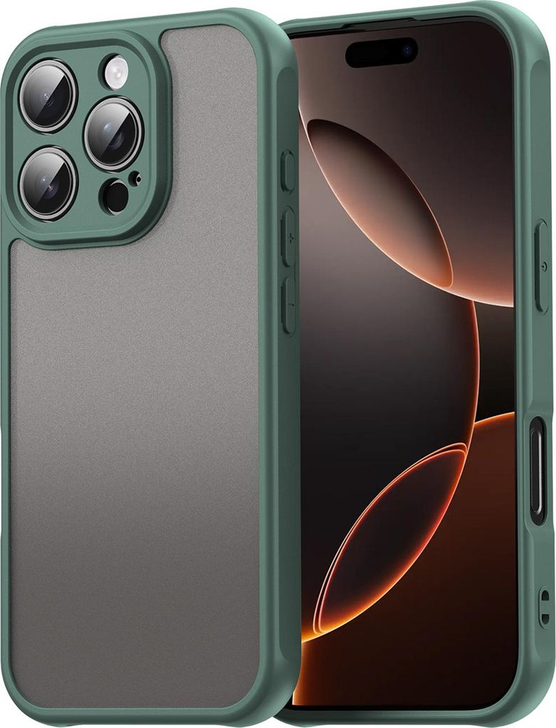 Matt Hülle für iPhone 16 Pro Max mit Kameraschutz, Transluzente Matt Rückseite Stoßfeste Handyhülle Grün