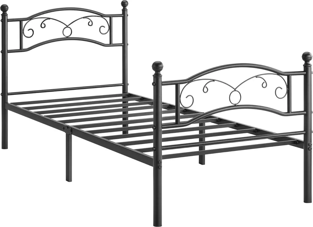 Lit d'Invité 90x190 cm en Métal, Cadre de Lit Gain de Place Noir