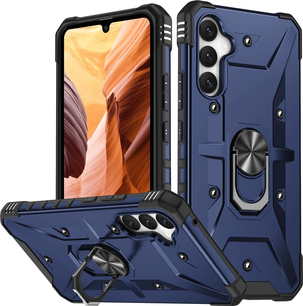 Galaxy A54 Hülle, Ring Halter Ständer Dual Layer Stoßfest Schutzhülle für Samsung Galaxy A54 Navy Blau