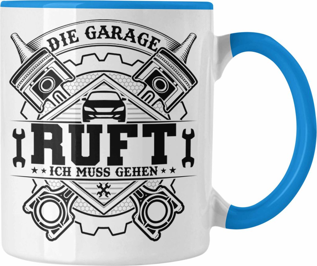 Trendation - KFZ Mechaniker Tasse Geschenk Spruch Männer KFZ Mechatroniker Geschenkidee Becher Werkstatt Die Garage Ruft (Blau)