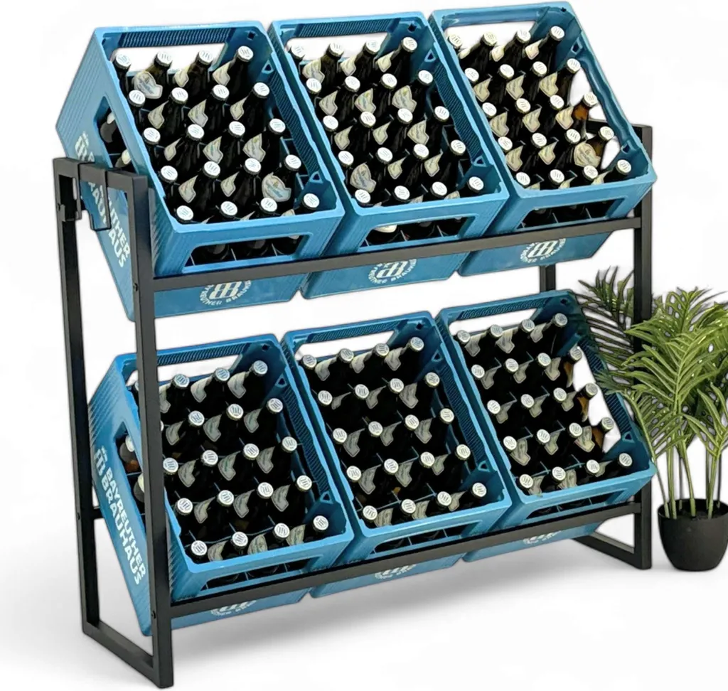 Support pour caisses de boissons en métal 100 cm pour 6 casiers noirs