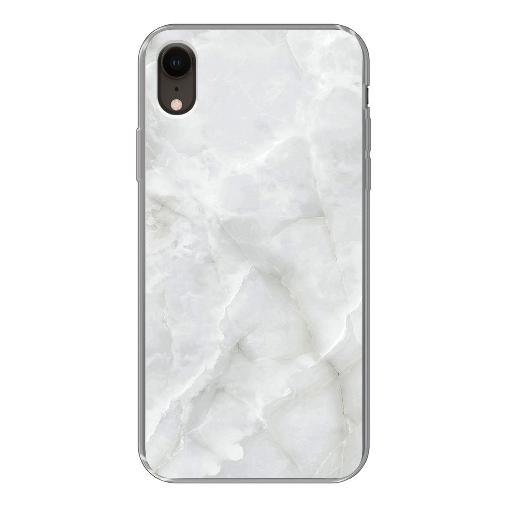 MuchoWow Handyhülle Schutzhülle Hülle für iPhone XR Marmor - Weiß - Muster - Stein - Marmoroptik Silikon Softcase Handy Hülle - Schutzdeckel