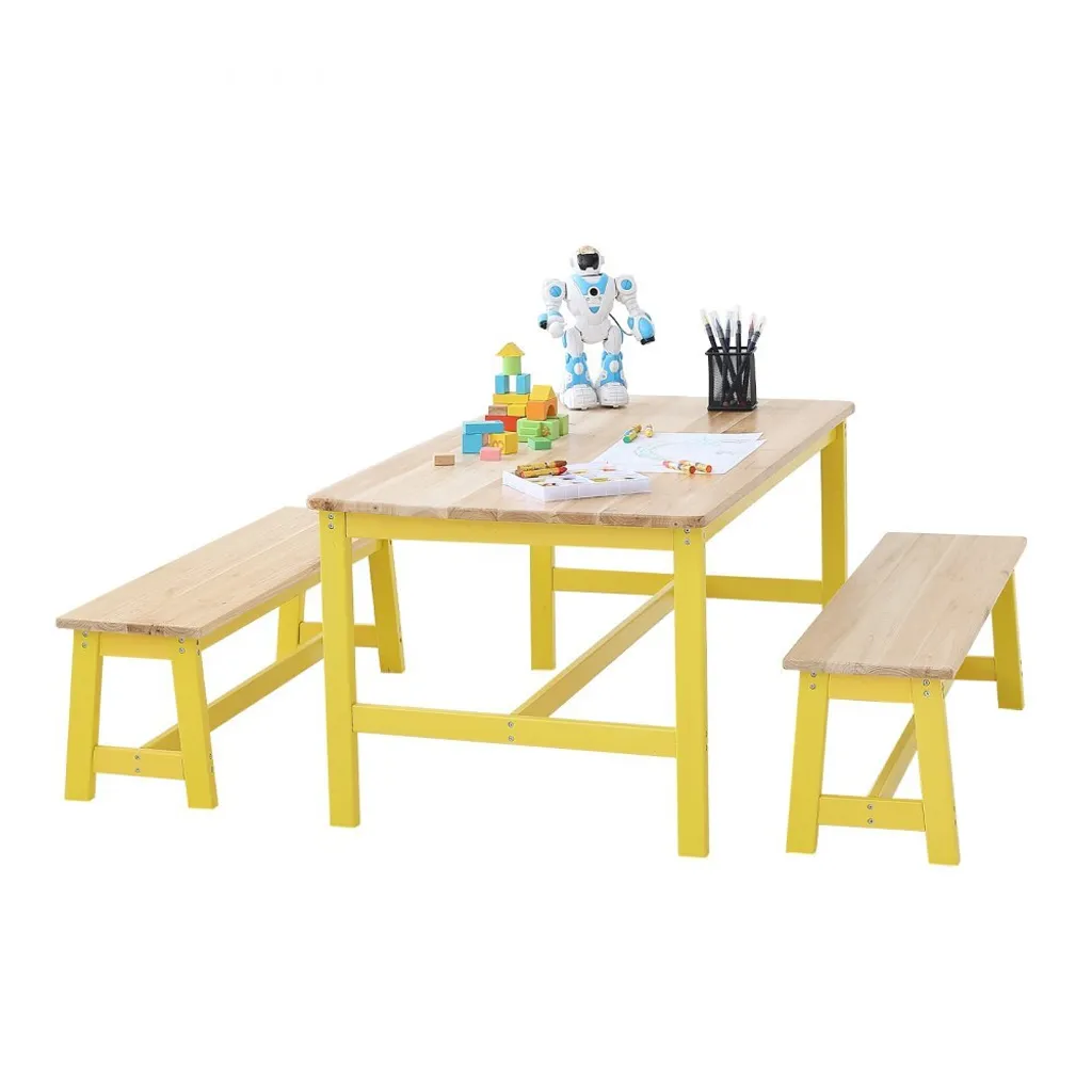 Espace dessin et activités : Table et bancs bois jaune pour enfants