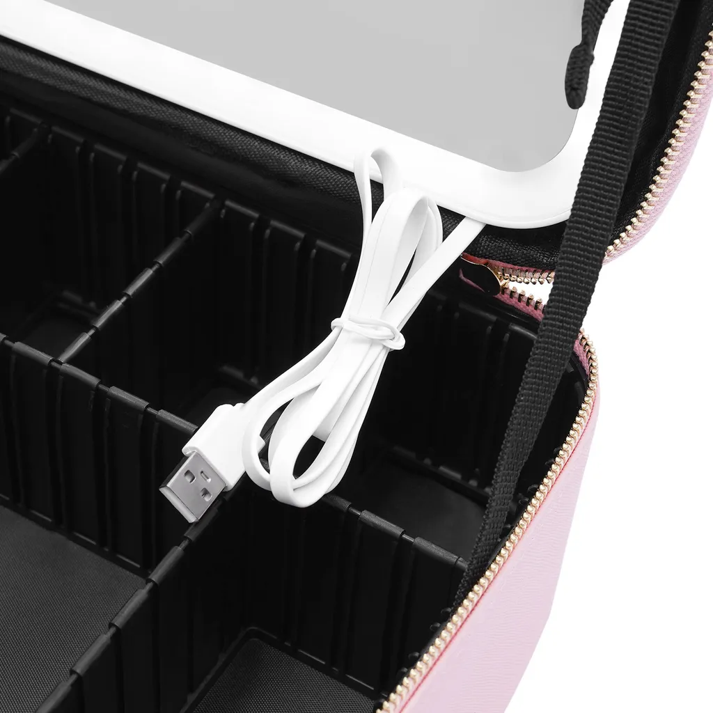 Mallette maquillage LED avec miroir tactile et compartiments modulables - 8