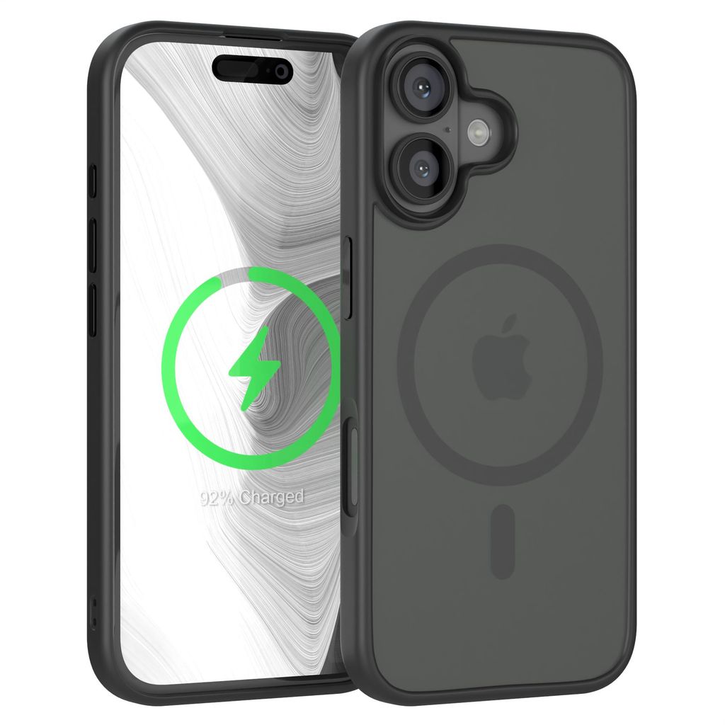 EAZY CASE - Outdoor Case mit MagSafe Funktion kompatibel mit Apple iPhone 16, induktives Laden, stoßfest, Silikonhülle mit Kameraschutz in Schwarz