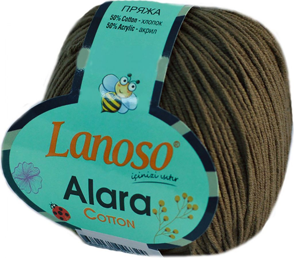 50g Strickgarn Lanoso Alara m. 50% Baumwolle Häkelgarn Sommergarn Farbwahl, Farbe:908 braunbeige