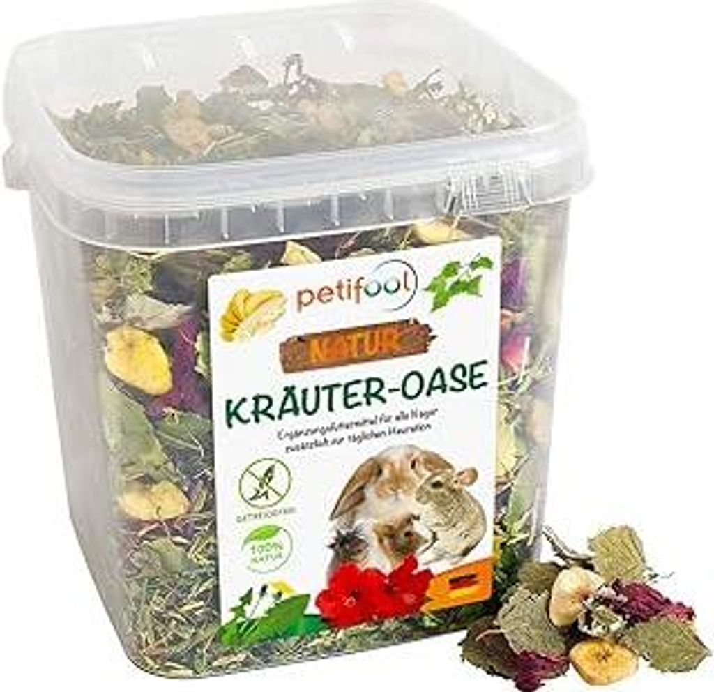 petifool Kräuter Oase 370g - Ergänzungsfutter für Nager - natürliches Nagerfutter für Kaninchen, Meerschweinchen, Hamster, Chinchilla & mehr -...