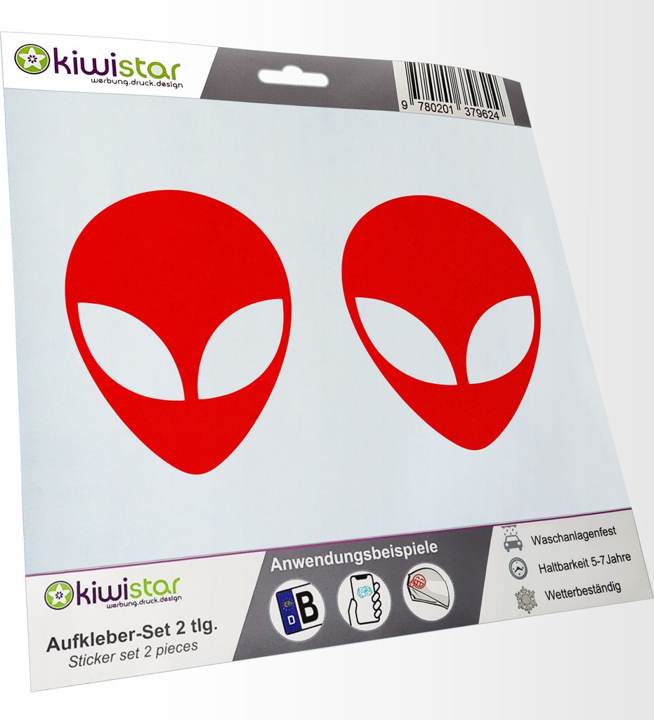 Kiwistar - 2x Kennzeichenaufkleber - rot - 21 mm Alien - Außerirdischer - Autoaufkleber - Aufkleber für Auto, Laptop, Fahrrad, LKW, Motorrad Mehr...