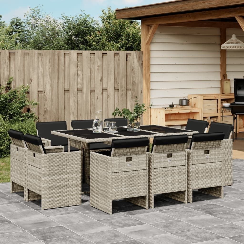 Langlebig Gartenmöbel Set Balkonmöbel-Set 11-tlg. Garten-Essgruppe mit Kissen Hellgrau Poly Rattan - Gartenmöbelgarnituren Octo5771979 4parcel
