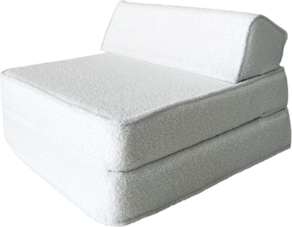 Monio for Kids - Weiß Schaumstoffsessel Liege Couch für Kinder Bouclé