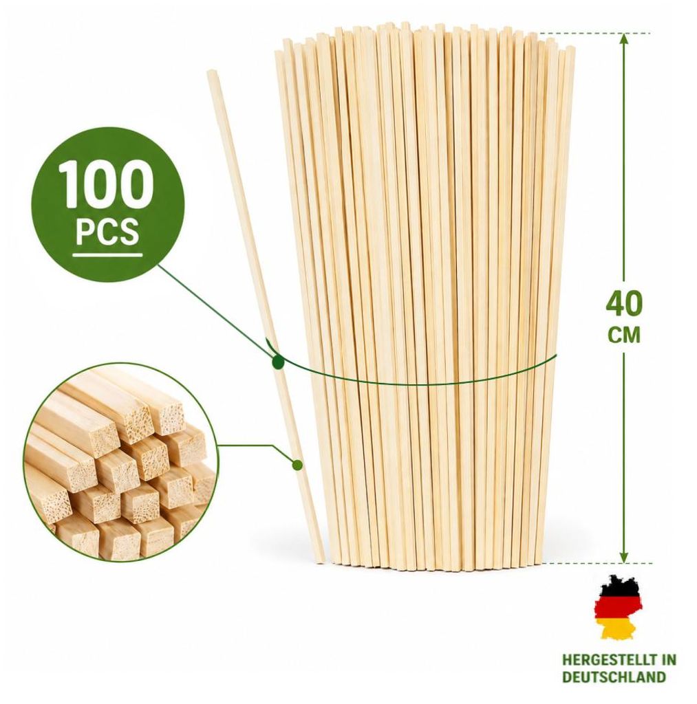 100 Zuckerwattestäbe 40 cm aus Kiefernholz 4 x 4 mm Produktbild 