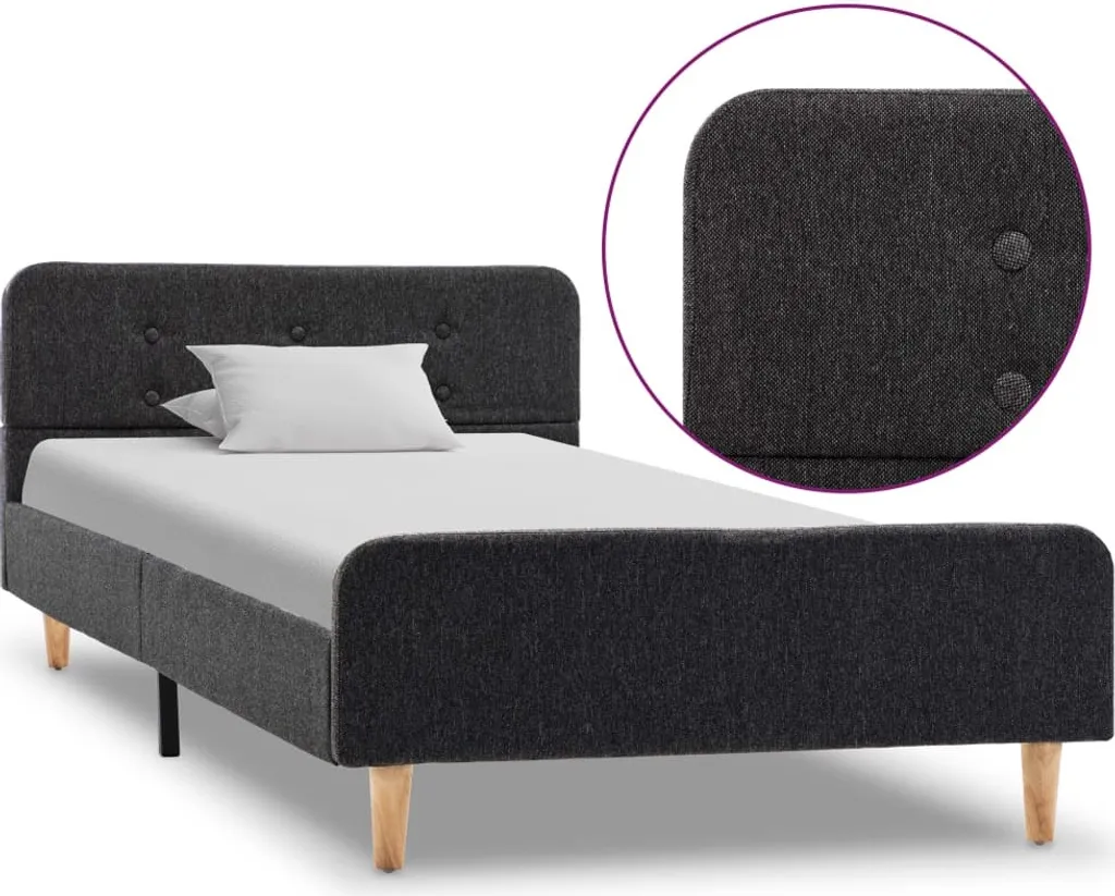 Lit simple 90x200 cm avec cadre en tissu gris foncé - Sommier Confort Zen