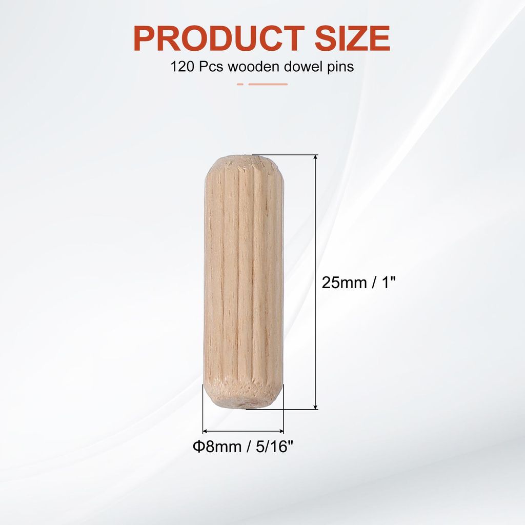 120 Stš¹ck 8 x 25mm Holzdš¹bel Set, Holzrillendš¹bel Riffelholzdš¹bel Holzstifte Dš¹bel Set Gerillte Holzš¹belstifte Dš¹bel Holz mit ...