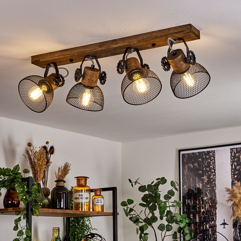 Cotes »Cotes« Deckenlampe, Holz/Metall, Braun/Schwarz Schirme, Gitter-Optik