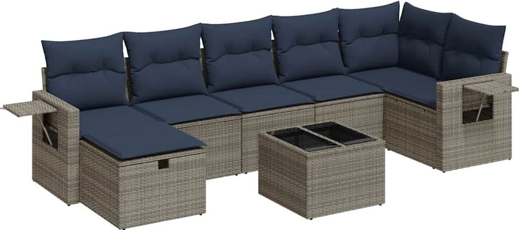 8-tlg. Garten-Sofagarnitur mit Kissen Grau Poly Rattan
