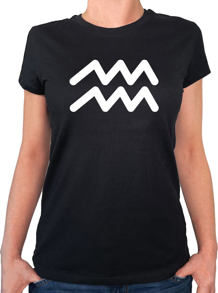 Huuraa Damen T-Shirt Wassermann Sternzeichen Zeichen XXL Black Bio Baumwolle Fairtrade Damenshirt Geschenkidee