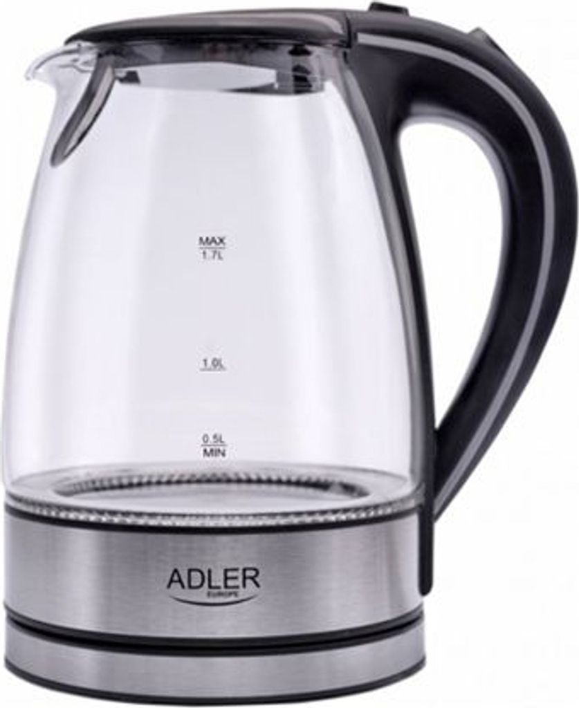 ADLER AD 1225 FO Wasserkocher – 1,7 Liter, 2200 Watt, Schwarz/transparent, Mit Beleuchtung & Filter