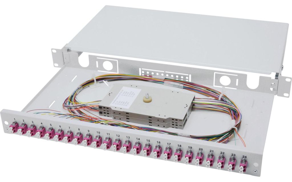 DIGITUS LWL Spleißbox 1HE bestückt 24x LC DX OM4 grau Produktbild 