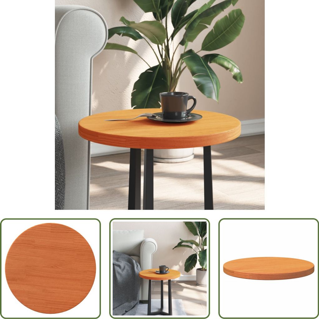 The Living Store Tischplatte Rund Wachsbraun Ø40x2,5 cm Massivholz Kiefer