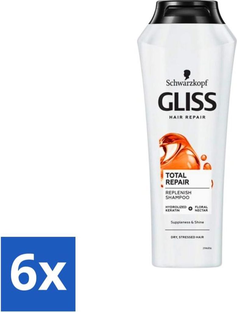 Gliss-Kur - Shampoo - Total Repair - Regeneriert & Stärkt - Hydrolysiert - 400 ml - Vorteilspack - 6 Stücke