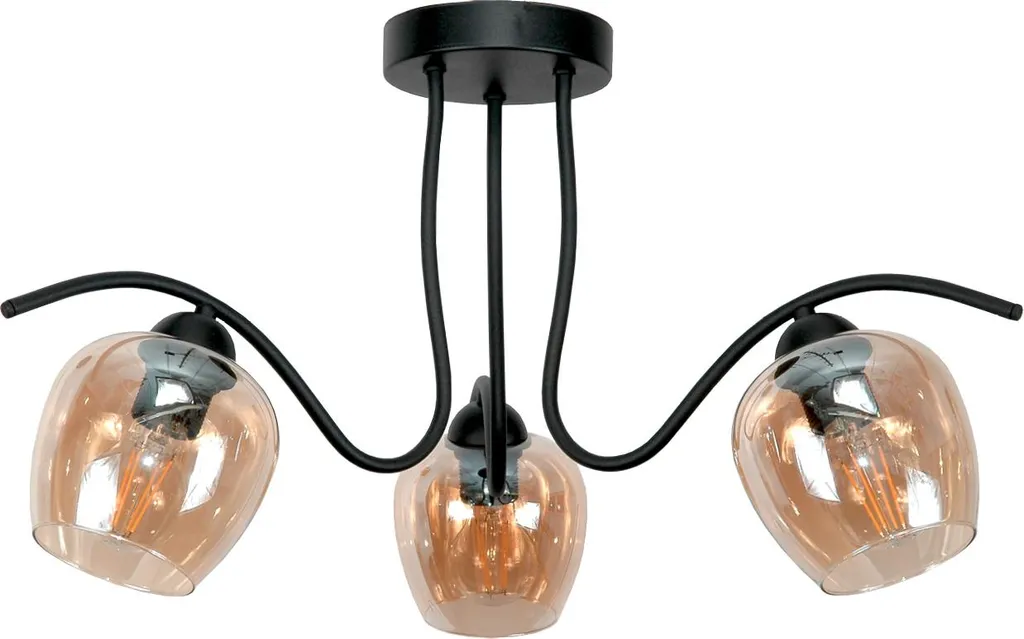 Lustre Plafonnier en Verre Ambré et Noir Rufi Grey pour Salon Moderne