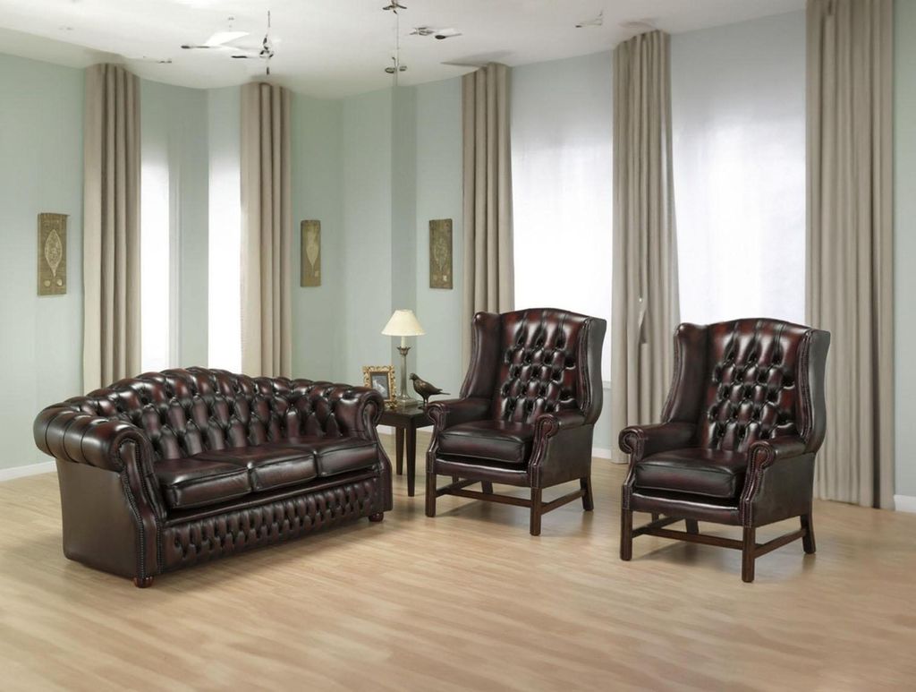 Chesterfield Sofagarnitur 3-Sitzer 2x Ledersessel