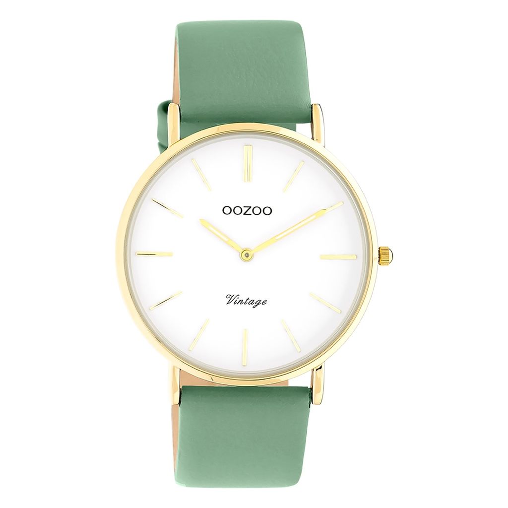 Oozoo Armbanduhr grün Leder Vintage Series Damen Analog-Quarzuhr UOC20255