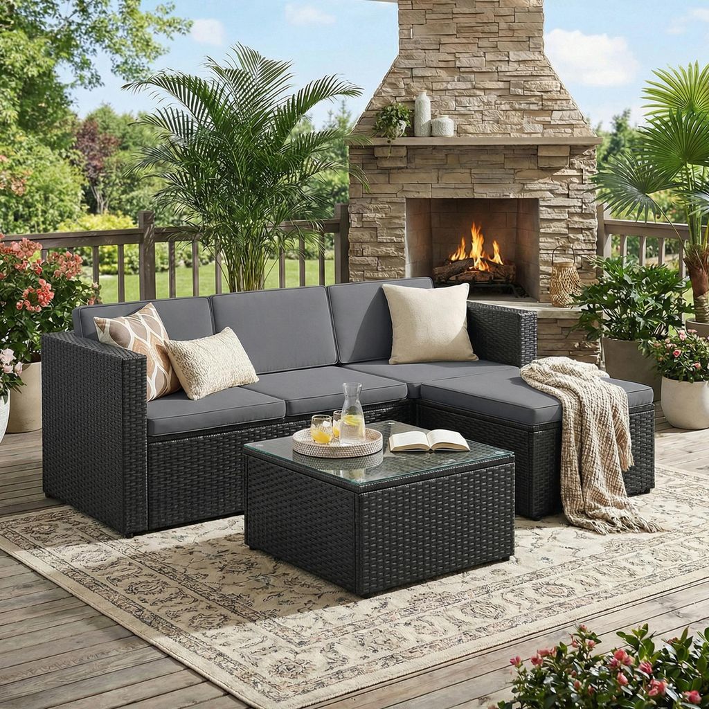 SONGMICS (5-tlg) Gartenlounge-Set, Tisch, Fußhocker und Produktbild 