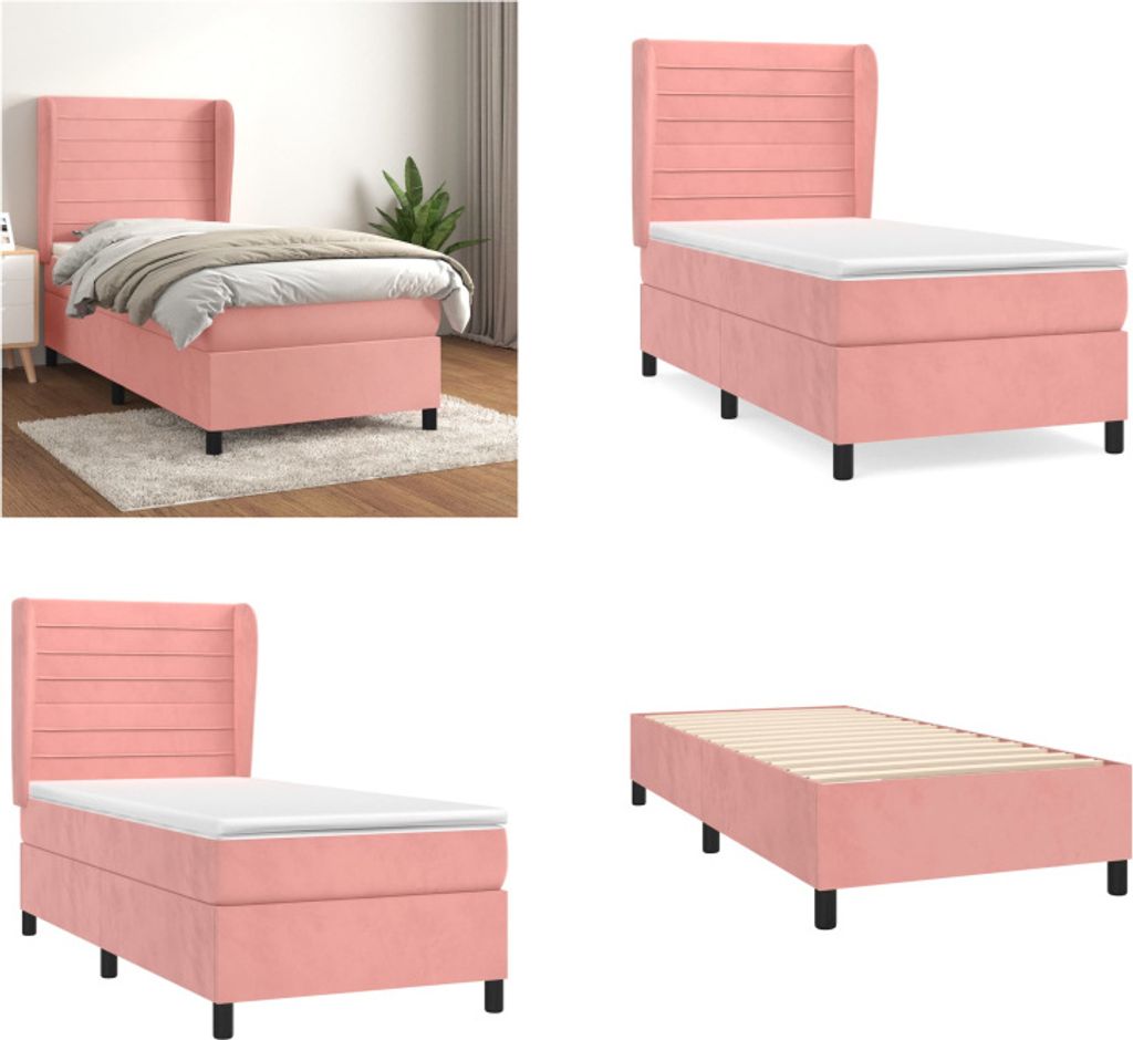 vidaXL Boxspringbett mit Matratze Rosa 100x200 cm Samt - Boxspringbett - Boxspringbetten - Bett - Schlafzimmermöbel