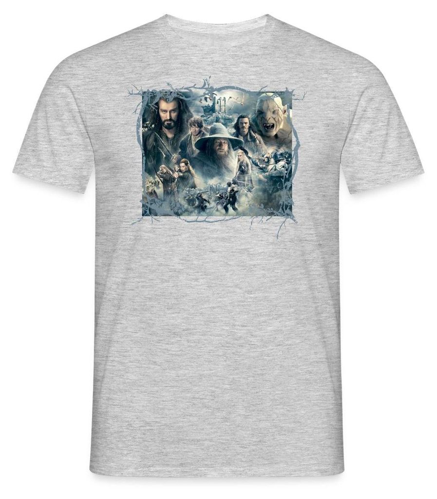 Spreadshirt Der Hobbit Die Schlacht der Fünf Heere Charaktere Männer T-Shirt, 4XL, Grau meliert