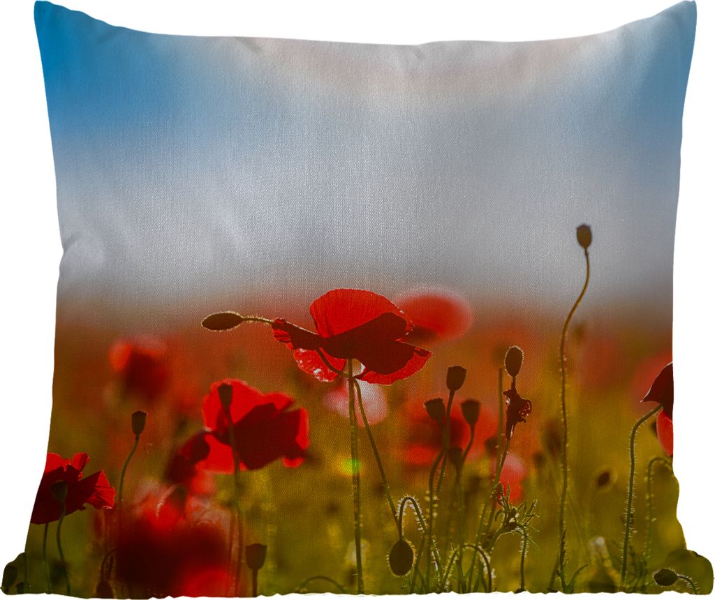 MuchoWow Outdoor Kissen - Mohnblumen unter einem klaren blauen Himmel. - 45x45 cm - Wetterfest - Lounge Kissen - Fotokissen - Dekoratives Kissen