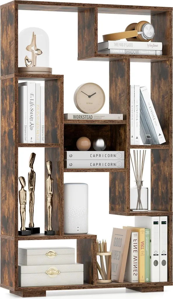 Étagère de Rangement sur Pied en Bois avec 9 Cases Coloris Marron