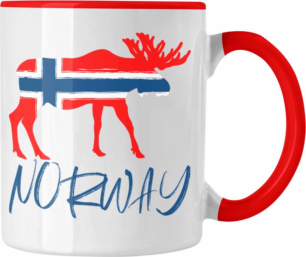 Trendation - Norwegen Geschenke Tasse Flagge Nordkap Elch Norway Grafik (Rot)
