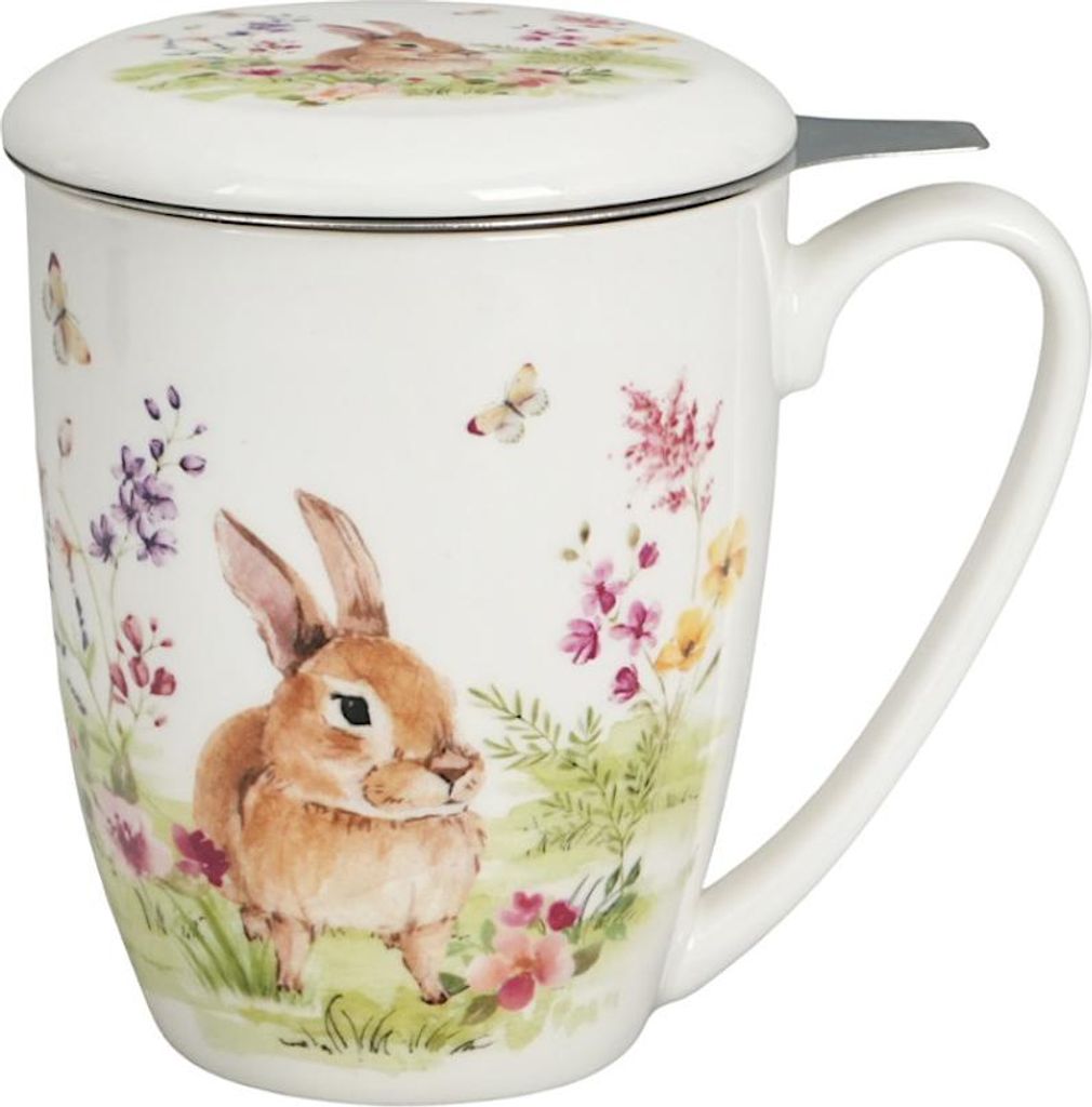 DUO Flower Classic Becher 360 ml SPRING BLISS mit Teesieb aus Edelstahl, New Bone China Porzellan