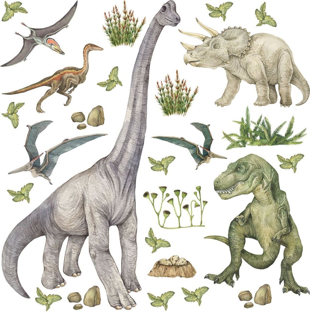 Sanders & Sanders Wandtattoo Dinosaurier Grün 30 x 30 cm