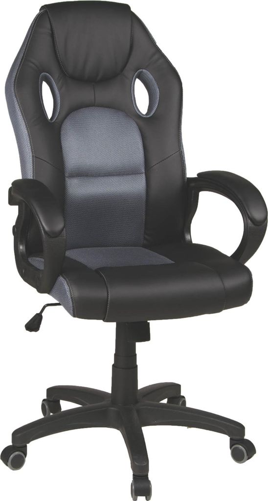 Chefsessel >Riley< Wippmechanik, Racer-Design, schwarz / grau - 66x108x66cm (BxHxT)