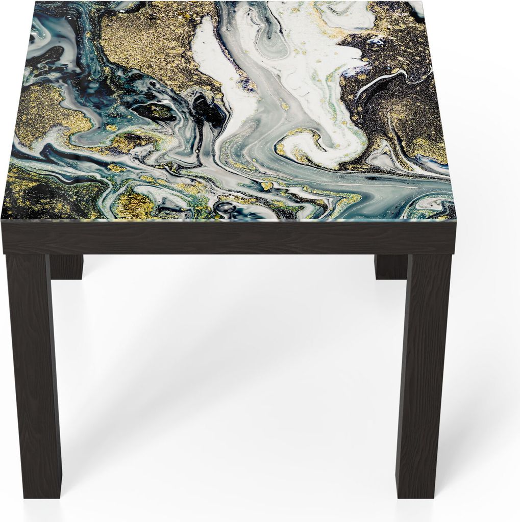 DEQORI Couchtisch 55x55 cm Schwarz 'Flüssiger Marmoreffekt' Glas Beistelltisch