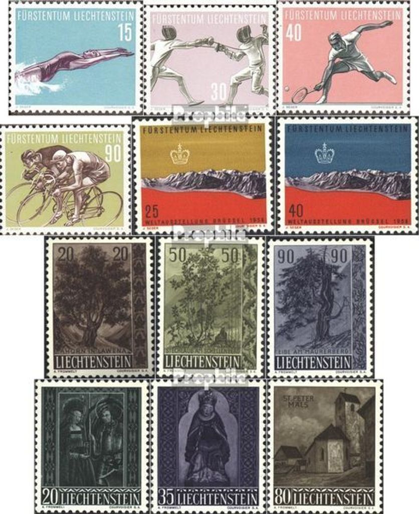 Briefmarken Liechtenstein 1958 Mi 365-376 (kompl.Ausg.) Jahrgang 1958 komplett postfrisch Sport
