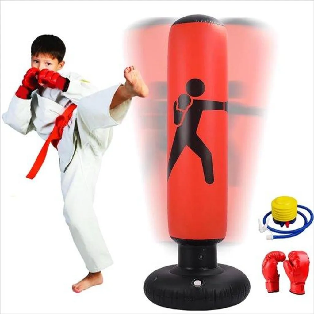 Sac de boxe enfant 160 cm robuste : Colonne gonflable, pompe et gants
