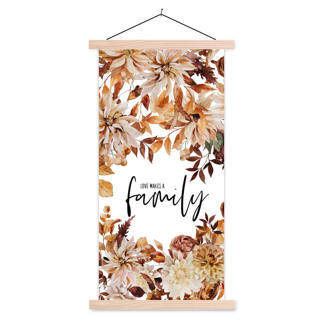 MuchoWow Textilposter Zitate - Sprichwörter - Liebe macht eine Familie 40x80 cm mit holzfarbenen Rahmen - Wohnzimmer