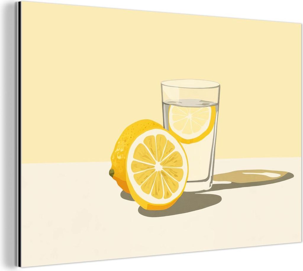 MuchoWow Wanddekoration Metall Metallbild Wandkunst 60x40 cm Glas - Zitronenscheiben - Gelb MuchoWow Aluminium Gemälde - Gemälder