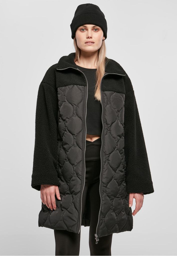 Ladies Oversized Sherpa Quilted Coat black S