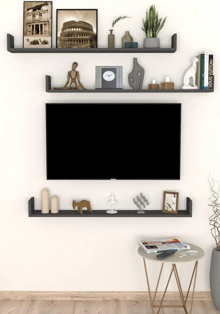 Étagères murales dorées 3 pièces en MDF 120 cm coloris anthracite