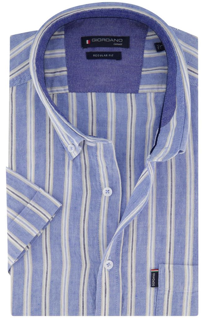 Giordano blaues Hemd kurze Ärmel Streifen