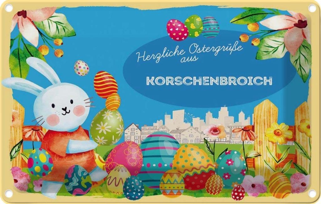 vianmo Blechschild 12x18 cm Ostergrüße KORSCHENBROICH Ostern Gruß