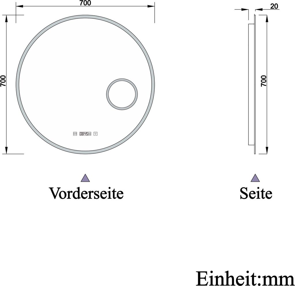 Runder LED Badspiegel 70cm mit Kosmetikspiegel 3-Fach Produktbild 11