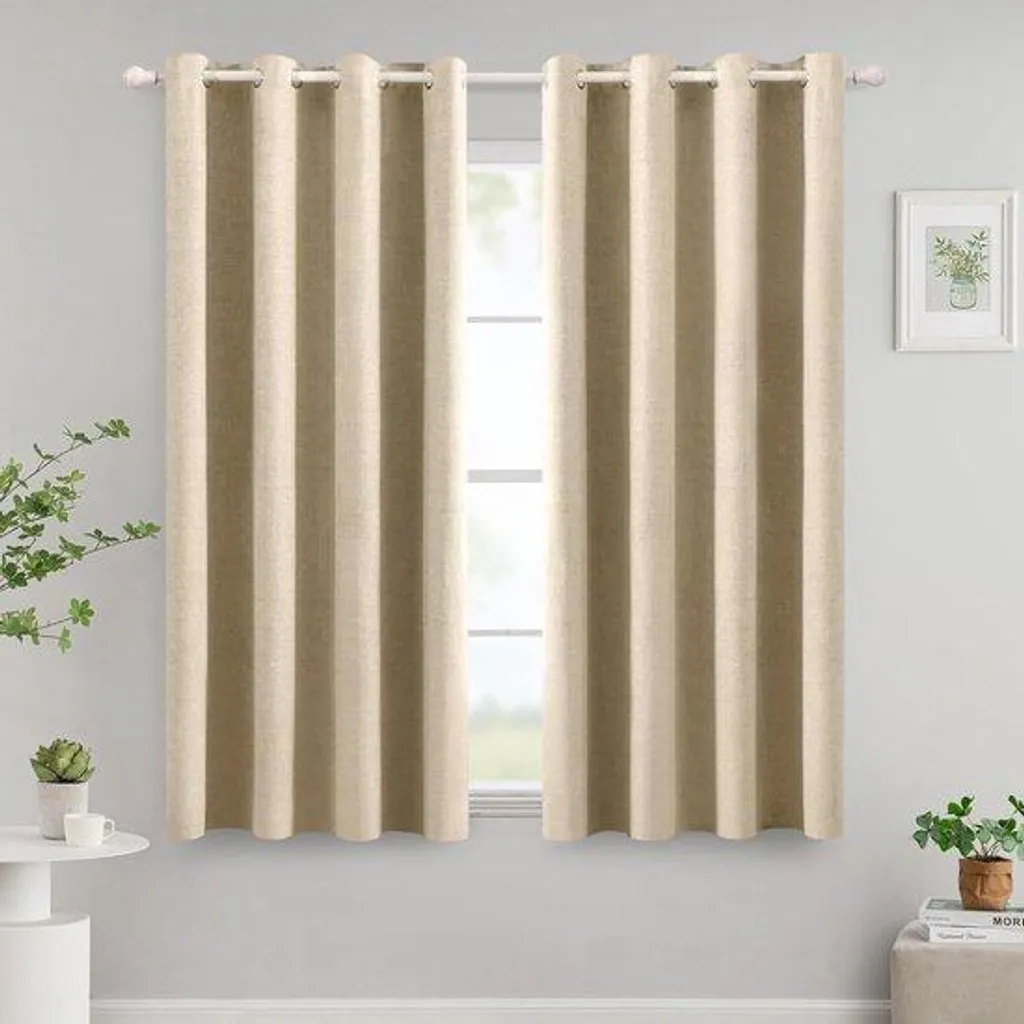 Rideaux isolants courts 140 cm aspect lin pour aération fenêtre lot 2