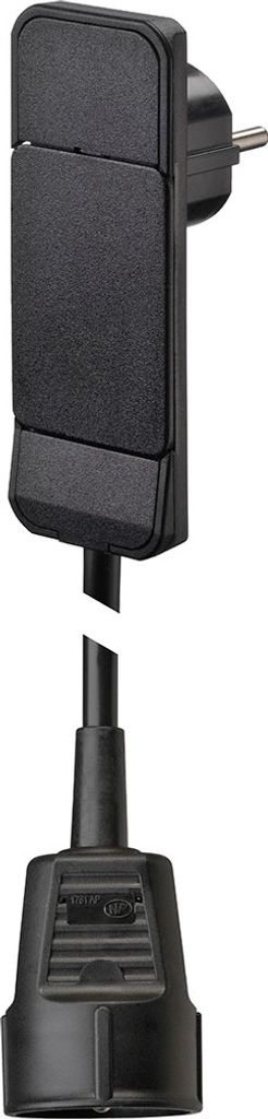 Strom Verlängerungskabel 1,5 m Schwarz mit SmartPlug Hebel | Schutzkontakt Verlängerung | Flachstecker mit Kinderschutz | 3G1,5 mm² | NVB 104549