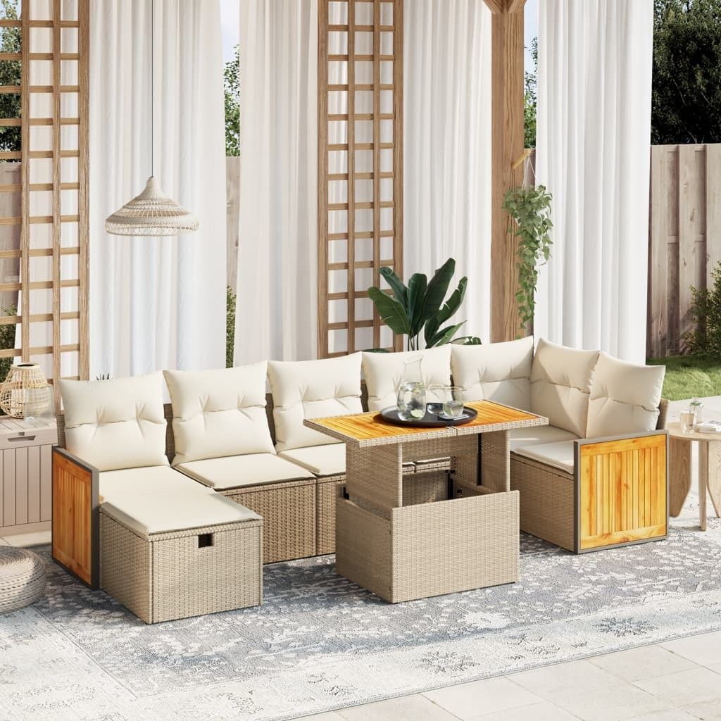 Maison Exclusive - 8-tlg. Garten-Sofagarnitur mit Kissen Beige Poly Rattan